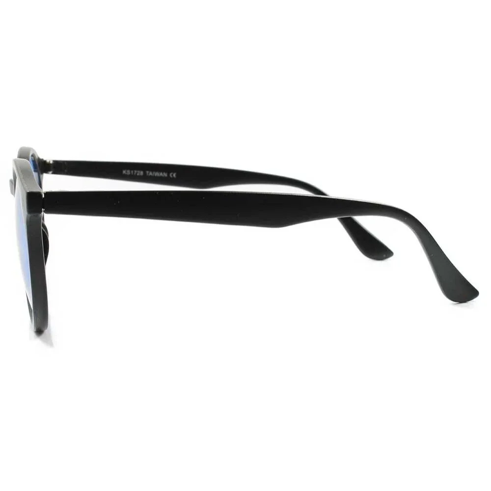 Classic Retro Old Fashioned Hippy Mens Womens Black Blue Lens Round Sunglasses
